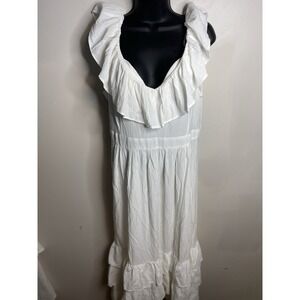 Calvin Klein Women's Dress Ruffled A-Line Zip Up Tiered White 14 Long Dress